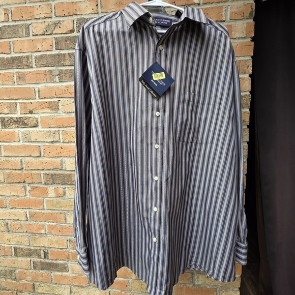 Roundtree & Yorke Casual Striped Shirt - Navy and Charcoal - Picture 3 of 9
